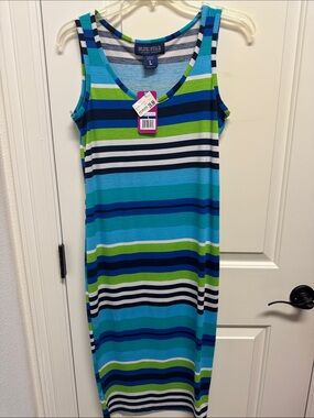 Striped Tank Maxi Dress - Blue/Green